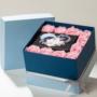 flower box con rose rosa stabilizzate e profumate con foto su tela