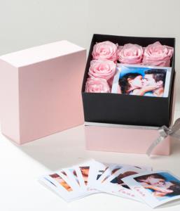 flower box con rose stabilizzate personalizzato con foto polaroid